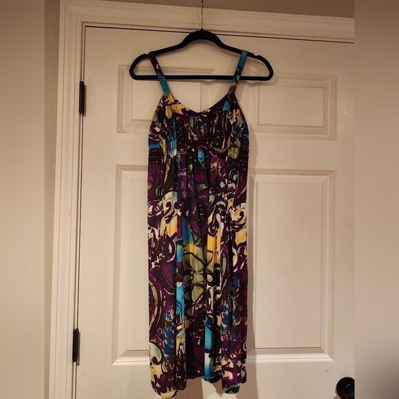 New Directions stretchy satin feel colorful sleeveless dress S - Picture 4 of 4